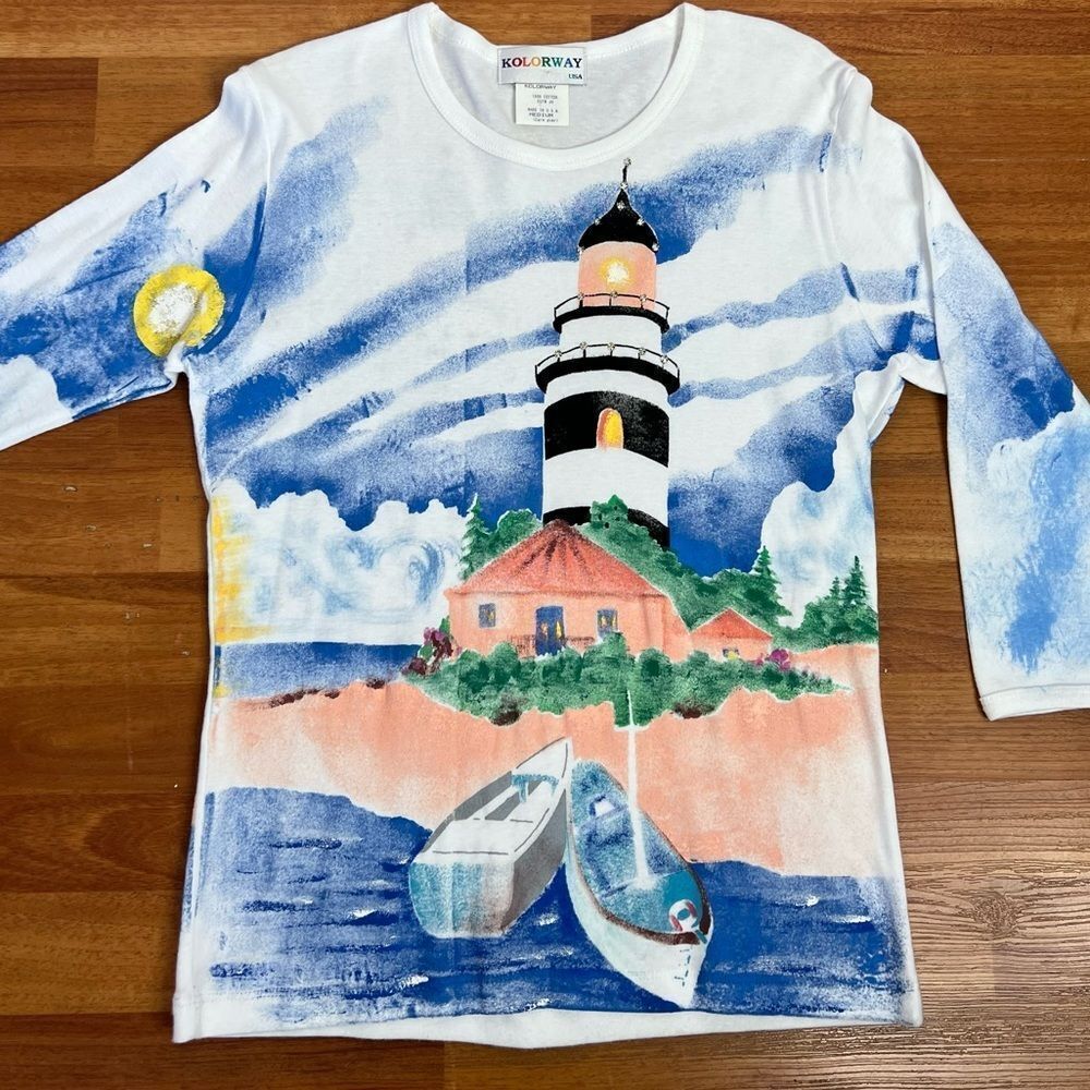 Vintage NWOT KOLORWAY boat lighthouse hideaway novelty wearable art hand painted